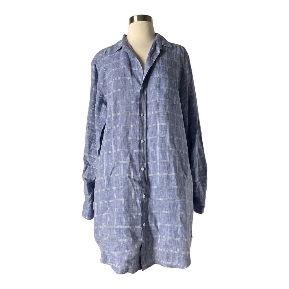 Frank & Eileen Mary Shirt Dress Blue White Check Plaid Linen Button Front M - Picture 8 of 8